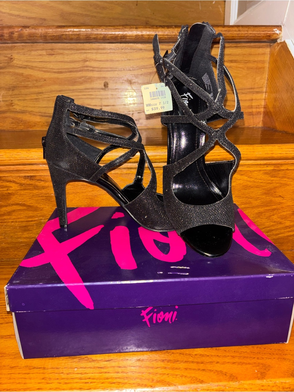 FIONI Clothing Black Glitter Strappy High Heel Sandals